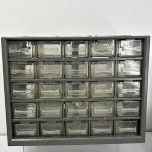 Vtg 25 Drawer Gray Plastic Organizer Storage Bin Clear Cabinet Crafts